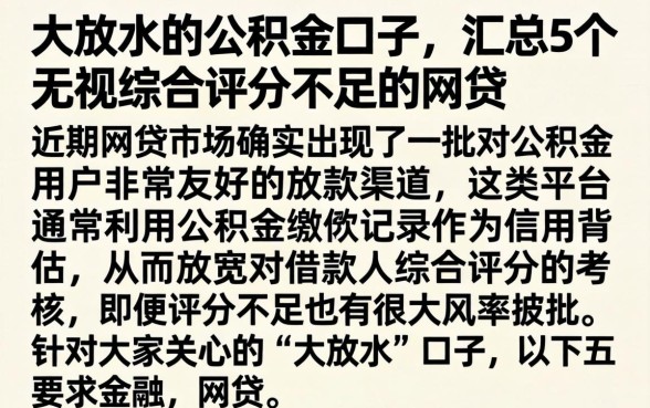 大放水的公积金口子，汇总5个无视综合评分不足的网贷
