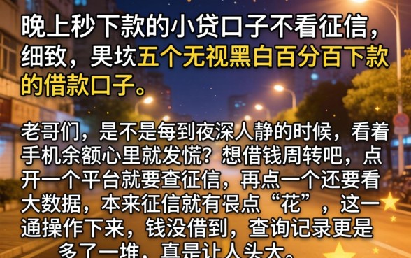 晚上秒下款的小贷口子不看征信，细致阐述五个无视黑白百分百下款的借款口子