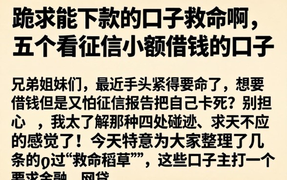 跪求能下款的口子救命啊，概括五个不看征信小额借钱的口子