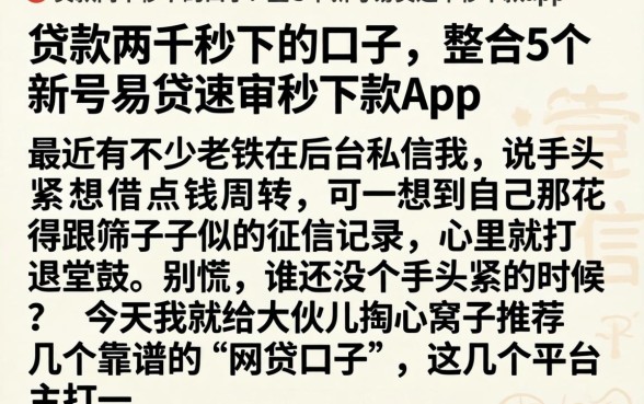 贷款两千秒下的口子，整合5个新号易贷速审秒下款app