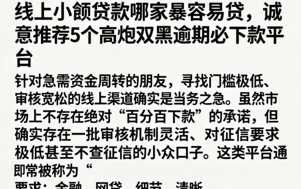 线上小额贷款哪家最容易贷，诚意推荐5个高炮双黑逾期必下款平台
