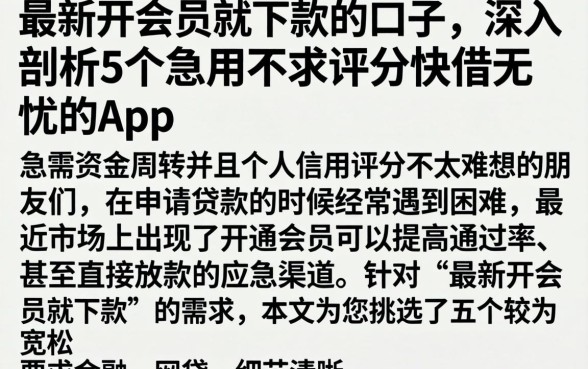 最新开会员就下款的口子，深入剖析5个急用不求评分快借无忧的app