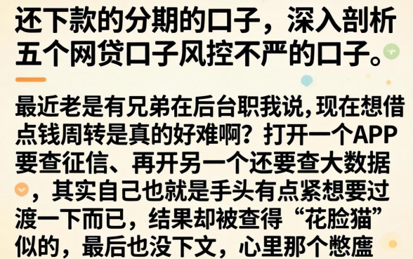还下款的分期的口子,深入剖析五个网贷口子风控不严的口子