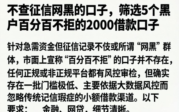 不查征信网黑的口子，筛选5个黑户百分百不拒的2000借款口子
