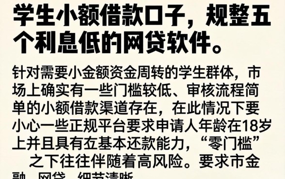 学生小额借款口子，规整五个利息低的网贷软件