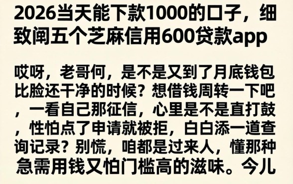 2026当天能下款1000的口子，细致阐述五个芝麻信用600贷款app