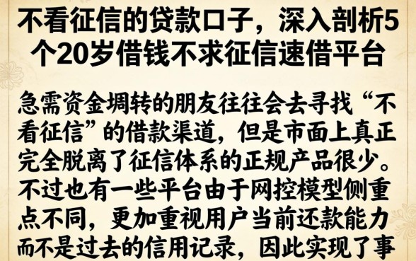 不看征信的贷款口子，深入剖析5个20岁借钱不求征信速借平台