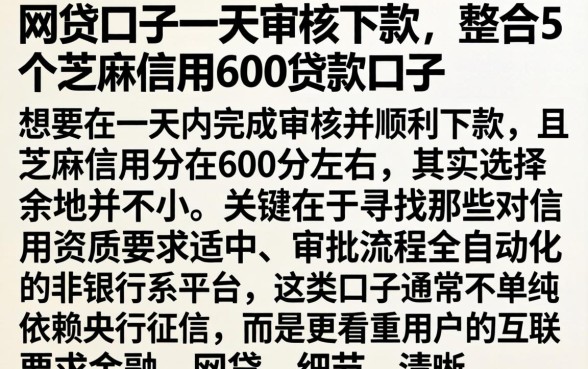 网贷口子一天审核下款，整合5个芝麻信用600贷款口子