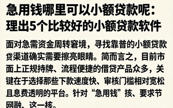 急用钱哪里可以小额贷款呢，理出5个比较好的小额贷款软件