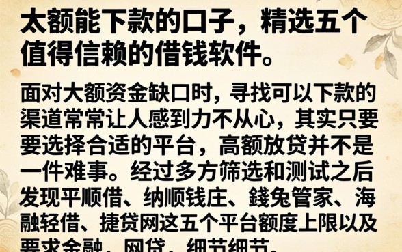 大额能下款的口子，精选五个值得信赖的借钱软件