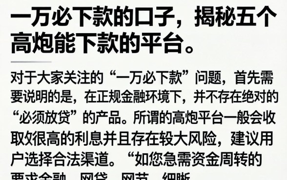 一万必下款的口子，揭秘五个高炮能下款的平台