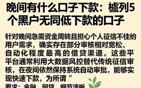晚间有什么口子下款，胪列5个黑户无条件下款的口子