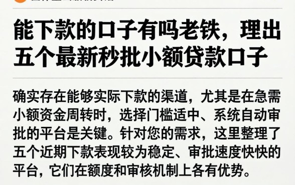 能下款的口子有吗老铁，理出五个最新秒批小额贷款口子