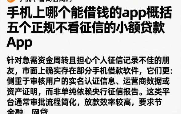 手机上哪个能借钱的app，概括五个正规不看征信的小额贷款app