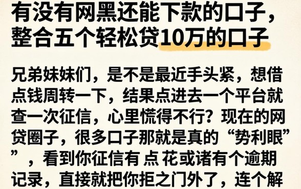 有没有网黑还能下款的口子,整合五个轻松贷10万的口子