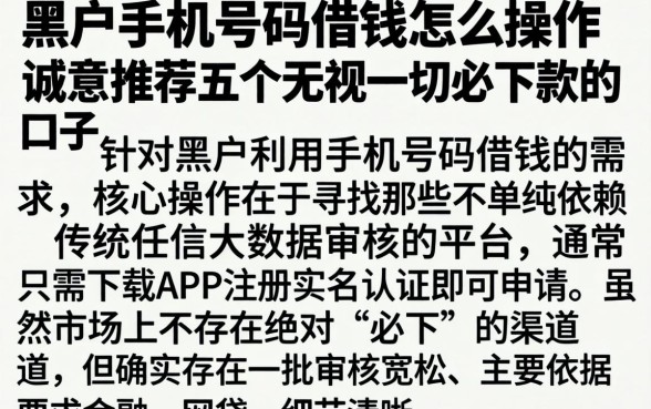 黑户手机号码借钱怎么操作，诚意推荐五个无视一切必下款的口子