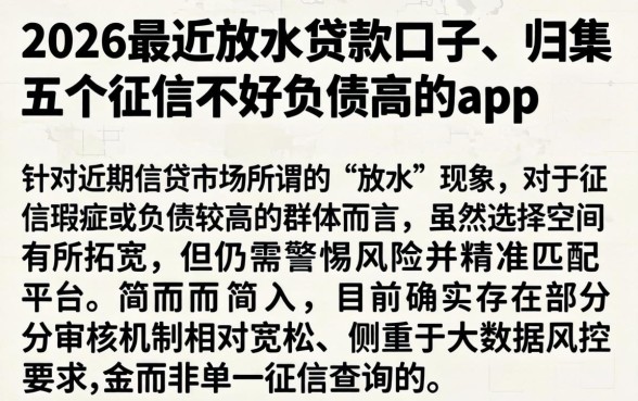 2026最近放水贷款口子,归集五个征信不好负债高的app