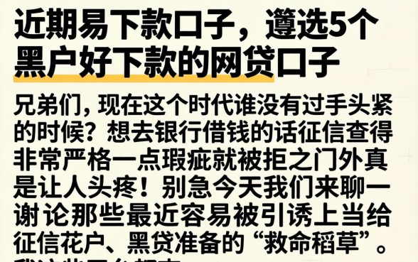 近期易下款的口子，遴选5个黑户好下款的网贷口子
