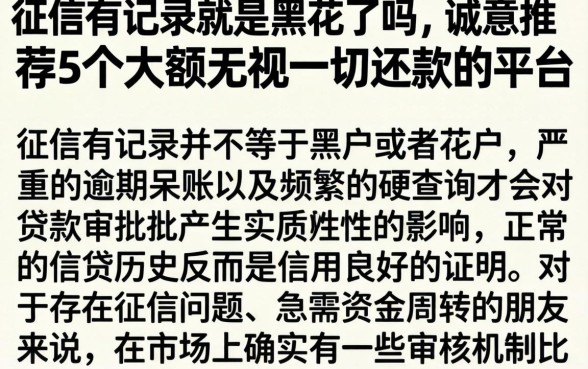 征信有记录就是黑花了吗，诚意推荐5个大额无视一切还款的平台