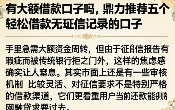 有大额借款口子吗，鼎力推荐五个轻松借款无征信记录的口子