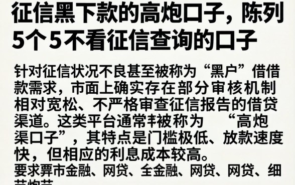 征信黑下款的高炮口子，陈列5个不看征信查询的口子