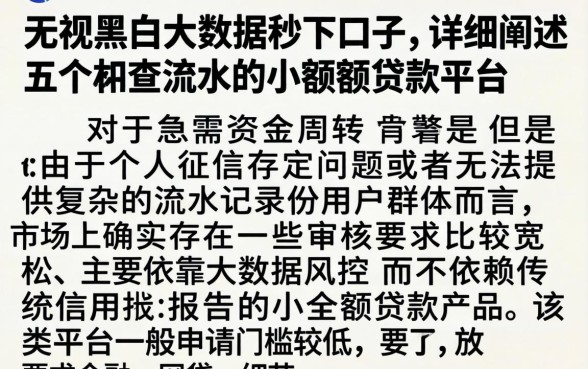 无视黑白大数据秒下口子，详细阐述五个不查流水的小额度贷款平台