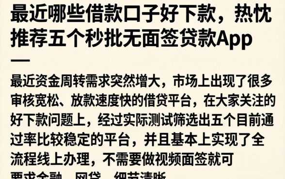 最近哪些借款口子好下款，热忱推荐五个秒批无面签贷款app