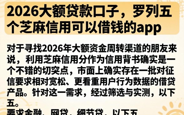 2026大额贷款口子，罗列五个芝麻信用可以借钱的app