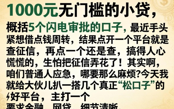 1000元无门槛的小贷，概括5个闪电审批的口子