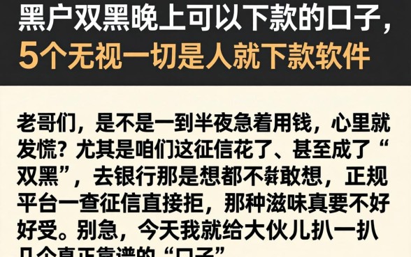 黑户双黑晚上可以下款的口子，细致阐述5个无视一切是人就下款软件
