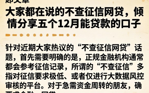 大家都在说的不查征信网贷，倾情分享五个12月能贷款的口子