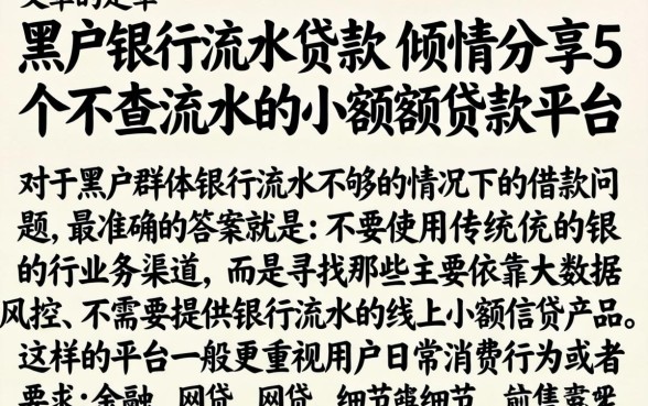 黑户银行流水贷款，倾情分享5个不查流水的小额度贷款平台