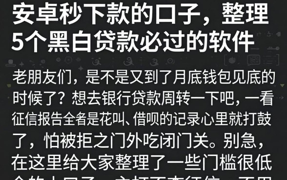 安卓秒下款的口子，整理5个黑白贷款必过的软件