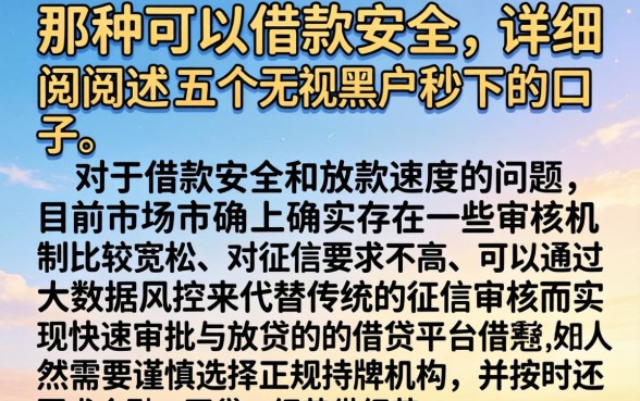 那种可以借款安全，详细阐述五个无视黑户秒下的口子