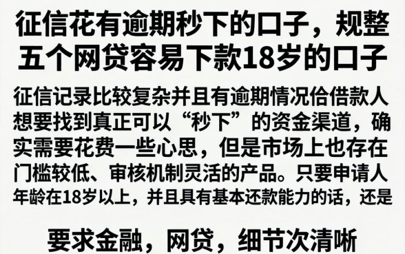 征信花有逾期秒下的口子，规整五个网贷容易下款18岁的口子