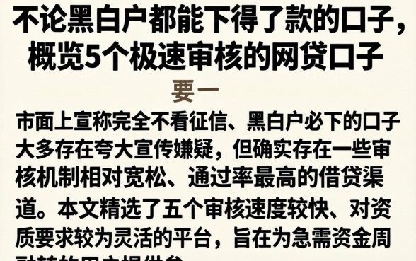不论黑白户都能下得了款的口子，概览5个极速审核的网贷口子