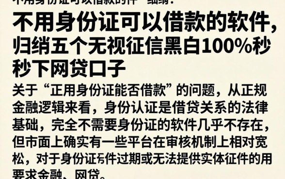 不用身份证可以借款的软件，归纳五个无视征信黑白100%秒下网贷口子