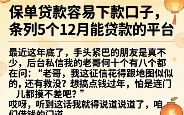 保单贷款容易下款口子，条列5个12月能贷款的平台