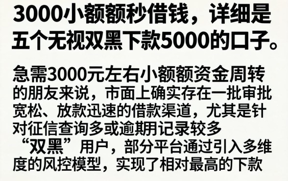 3000小额度秒借钱，详细阐述五个无视双黑下款5000的口子
