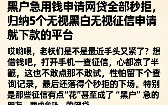 黑户急用钱申请网贷全部秒拒，归纳5个无视黑白无视征信申请就下款的平台