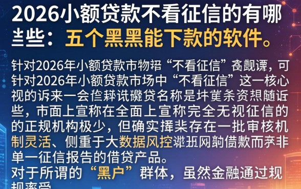 2026小额贷款不看征信的有哪些，详细阐述五个黑户能下款的软件