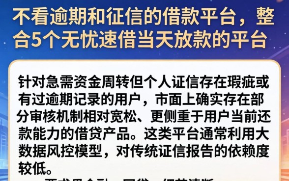 不看逾期和征信的借款平台，整合5个无忧速借当天放款的平台