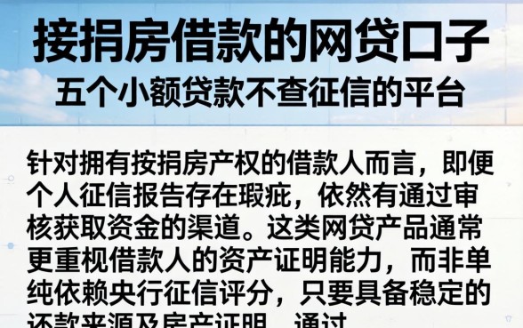 按揭房借款的网贷口子，细致阐述五个小额贷款不查征信的平台