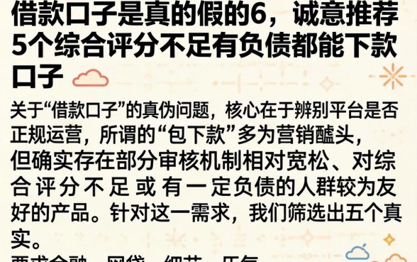 借款口子是真的假的6，诚意推荐5个综合评分不足有负债都能下款口子