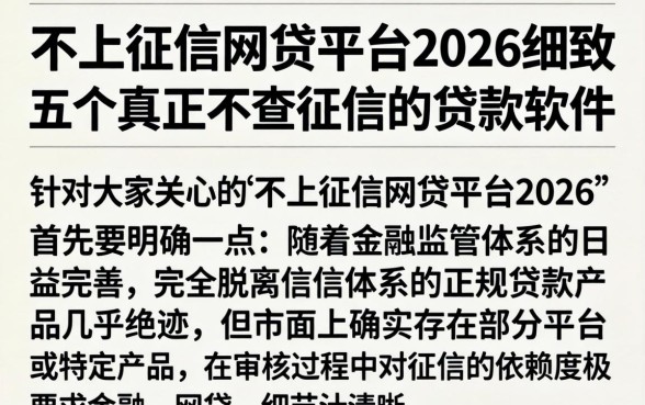 不上征信网贷平台2026，细致阐述五个真正不查征信的贷款软件