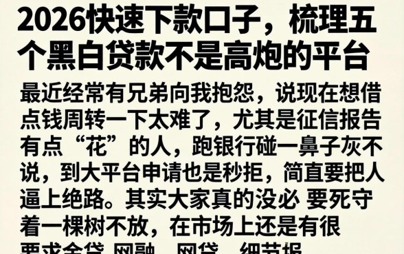 2026快速下款的口子，梳理五个黑白贷款不是高炮的平台