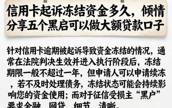 信用卡起诉冻结资金多久，倾情分享五个黑户可以做大额贷款口子