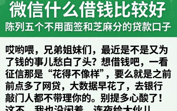 微信什么借钱比较好，陈列五个不用面签和芝麻分的贷款口子