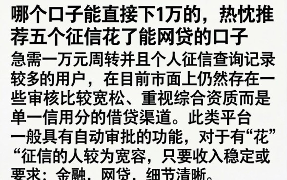 哪个口子能直接下1万的,热忱推荐五个征信花了能网贷的口子