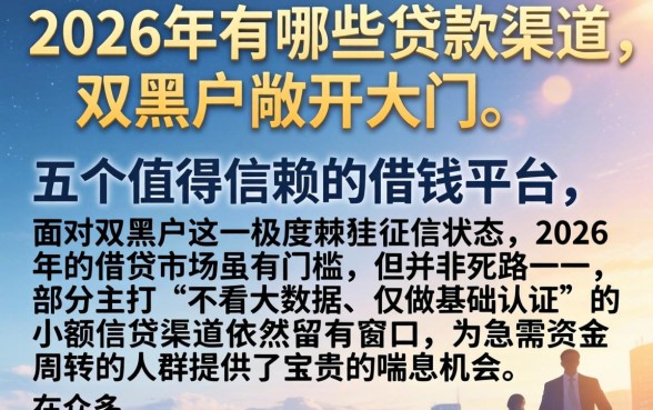 2026年有哪些贷款渠道对双黑户敞开大门,细致阐述五个值得信赖的借钱平台